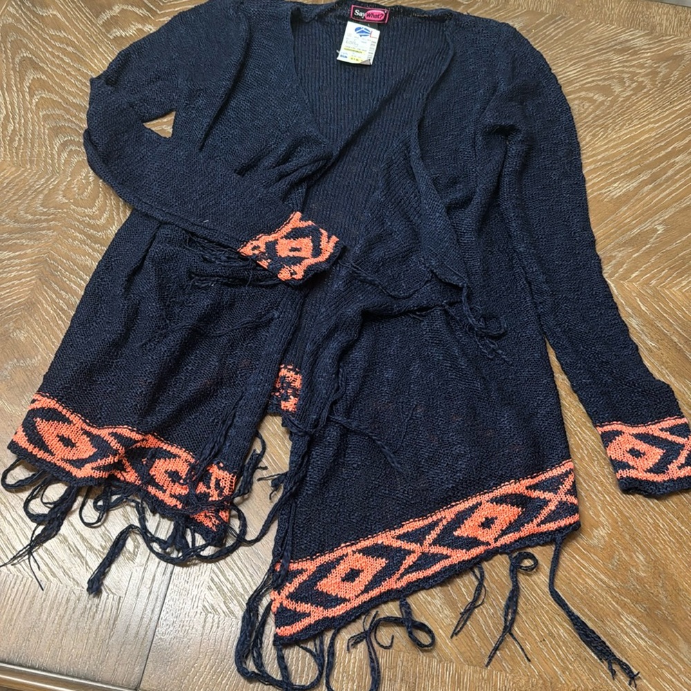 Say What Navy and Pink Cardigan, L